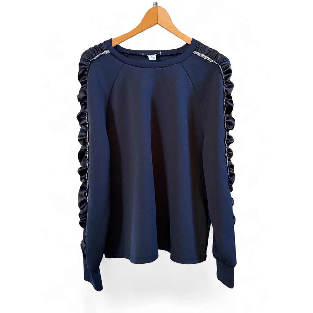 Calligraphie Whimsigoth Black Ruffle Metallic Sequin Sleeve Blouse/Top Size L